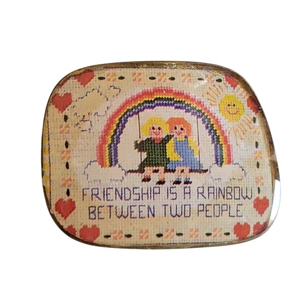 Vintage Friendship Is A Rainbow Pin Brooch Two Girls Swinging 2.03"x1.49" - Picture 10 of 11